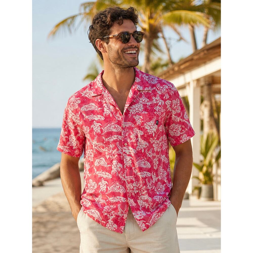 Vineyard Vines Tiki Shirt Sea Life Cotton Button Up Size Medium